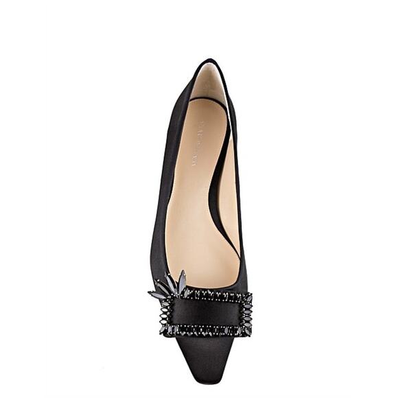 Stuart Weitzman Elegant Black Crystal Mid Heel Satin Black Pumps Size 8 - Picture 1 of 9